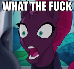 Size: 504x470 | Tagged: safe, banned from derpibooru, deleted from derpibooru, derpibooru import, edit, screencap, tempest shadow, my little pony: the movie, leak, caption, faic, meme