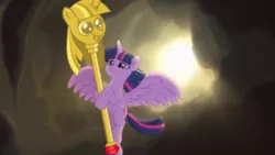 Size: 768x432 | Tagged: safe, banned from derpibooru, deleted from derpibooru, derpibooru import, twilight sparkle, alicorn, my little pony: the movie, exploitable meme, meme, mlp the movie, scepter, twilight scepter, twilight scepter meme, twilight sparkle (alicorn)
