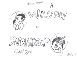 Size: 900x683 | Tagged: safe, artist:clxcool, banned from derpibooru, deleted from derpibooru, derpibooru import, wild fire, cartoon, disney, monochrome, snow drop, title card