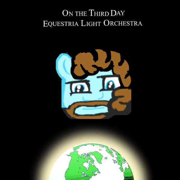 Size: 1200x1200 | Tagged: safe, alternate version, artist:grapefruitface1, banned from derpibooru, deleted from derpibooru, derpibooru import, part of a set, oc, ponified:jeff lynne, unofficial characters only, album cover, earth, electric light orchestra, elo, equestria light orchestra, glow, jeff lynne, parody, solo, world