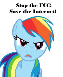 Size: 426x519 | Tagged: artist needed, safe, banned from derpibooru, deleted from derpibooru, derpibooru import, rainbow dash, angry, caption, fcc, image macro, meme, mouthpiece, net neutrality, solo, text, vector