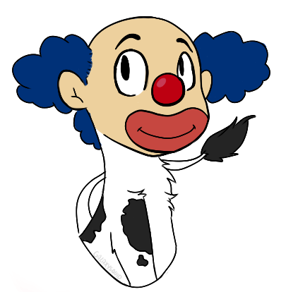 Size: 405x414 | Tagged: safe, artist:galaxysquid, banned from derpibooru, deleted from derpibooru, derpibooru import, oc:cown, cow, clown, wat