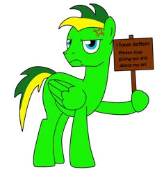 Size: 868x921 | Tagged: safe, artist:didgereethebrony, banned from derpibooru, deleted from derpibooru, derpibooru import, oc, oc:didgeree, unofficial characters only, pegasus, pony, angry, autism, cross-popping veins, frown, glare, hoof hold, looking at you, male, sign, simple background, solo, stallion, transparent background, vulgar