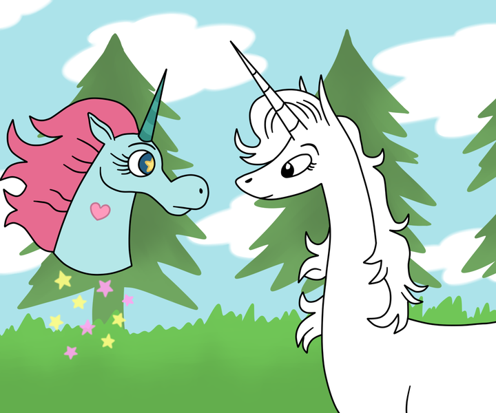 Size: 1296x1080 | Tagged: safe, artist:deaf-machbot, banned from derpibooru, deleted from derpibooru, derpibooru import, unicorn, cloud, crossover, marigold heavenly nostrils, not mlp, phoebe and her unicorn, pony head, princess pony head, star vs the forces of evil, stare, tree