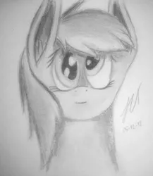 Size: 900x1038 | Tagged: safe, artist:jackmuir, banned from derpibooru, deleted from derpibooru, derpibooru import, derpy hooves, ditzy doo, looking at you, solo, traditional art