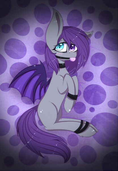 Size: 2457x3545 | Tagged: suggestive, artist:mimihappy99, artist:wubushii, banned from derpibooru, deleted from derpibooru, derpibooru import, oc, oc:kakumei, unofficial characters only, bat pony, abstract background, ballgag, bat pony oc, bat wings, bondage, commission, female, femsub, gag, heterochromia, mare, solo, solo female, submissive, tied, wings, ych result