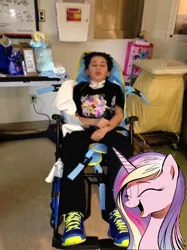 Size: 536x715 | Tagged: safe, banned from derpibooru, deleted from derpibooru, derpibooru import, princess cadance, cadance laughs at your misery, coma, exploitable meme, irl, meme, meta, michael morones, obligatory pony, op is a faggot, photo, tasteless