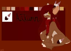 Size: 2072x1499 | Tagged: safe, artist:popcornhorns, banned from derpibooru, deleted from derpibooru, derpibooru import, oc, oc:autumn, unofficial characters only, earth pony, pony, clothes, female, mare, reference sheet, scarf, sitting, solo