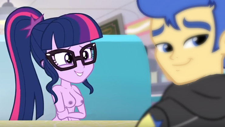 Size: 741x419 | Tagged: questionable, banned from derpibooru, deleted from derpibooru, derpibooru import, edit, edited screencap, screencap, flash sentry, sci-twi, twilight sparkle, equestria girls, equestria girls series, belly button, breasts, clothed male nude female, clothes, exploitable meme, female, flashface, hoodie, male, meme, nipples, nude edit, nudity, partial nudity, partial nudity edit, topless
