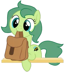 Size: 2410x2700 | Tagged: safe, artist:torvusil, banned from derpibooru, deleted from derpibooru, derpibooru import, oc, oc:silly numptie, unofficial characters only, pony, bag, cute, female, green hair, green mane, green tail, high res, mare, mlplounge, ocbetes, reddit, saddle bag, simple background, smiling, solo, to saddlebags and back again, transparent background, wide eyes