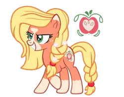 Size: 448x350 | Tagged: safe, banned from derpibooru, deleted from derpibooru, derpibooru import, applejack, g5, leak, spoiler:g5, applejack (g5), braid, cutie mark, flower, flower in hair, g5 to g4, glare, grin, raised hoof, reboot, simple background, smiling, smirk, transparent background