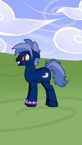 Size: 640x1136 | Tagged: safe, banned from derpibooru, deleted from derpibooru, derpibooru import, screencap, oc, oc:dark straw, unofficial characters only, pony creator, bracelet, floppy ears, grin, smiling, solo, spiked wristband, wristband