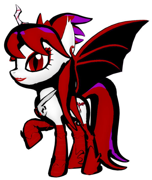 Size: 761x900 | Tagged: safe, artist:ruby zkarlet, banned from derpibooru, deleted from derpibooru, derpibooru import, oc, oc:ruby zkarlet, unofficial characters only, alicorn, bat pony, bat pony alicorn, pony, pony creator, 3d, 3d pony, 3d pony creator, alicorn oc, amulet, bat eyes, bat pony oc, bat wings, bedroom eyes, boots, changeling horn, clothes, ear piercing, earring, eyeshadow, female, grin, horn, jewelry, lipstick, makeup, mare, pale skin, piercing, pony creator 3d, pony maker, ponylumen, pose, purple mane, raised hoof, red and black mane, red eyes, red mane, sensual, shoes, simple background, smiling, solo, transparent background, wings