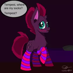 Size: 1280x1280 | Tagged: safe, artist:jackmuir, banned from derpibooru, deleted from derpibooru, derpibooru import, fizzlepop berrytwist, tempest shadow, pony, unicorn, my little pony: the movie, blushing, caught, clothes, cute, drawing, eye scar, female, implied lesbian, implied shipping, implied tempestlight, implied twilight sparkle, offscreen character, raised hoof, scar, shading, socks, solo, speech, striped socks, talking, tempestbetes