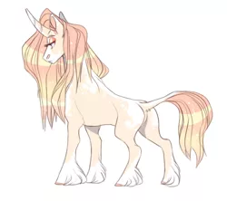 Size: 912x811 | Tagged: dead source, safe, artist:dingobreath, banned from derpibooru, deleted from derpibooru, derpibooru import, oc, oc:moira, unofficial characters only, pony, unicorn, coat markings, curved horn, female, horn, image, magical lesbian spawn, mare, offspring, parent:fleur-de-lis, parent:fluttershy, parents:flutter-de-lis, png, simple background, socks (coat marking), solo, unshorn fetlocks, white background