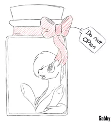 Size: 910x995 | Tagged: safe, artist:gabby-skies, banned from derpibooru, deleted from derpibooru, derpibooru import, oc, unofficial characters only, earth pony, pony, male, partial color, pony in a bottle, solo, stallion