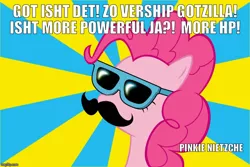 Size: 750x500 | Tagged: safe, banned from derpibooru, deleted from derpibooru, derpibooru import, pinkie pie, facial hair, funny, joke, meme, moustache