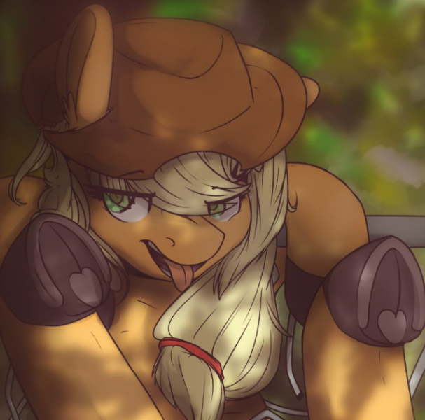 Size: 607x600 | Tagged: questionable, artist:zaldia-mavi, banned from derpibooru, deleted from derpibooru, derpibooru import, applejack, pony, female, image, mane, png, solo, solo female, tongue out