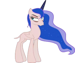 Size: 4000x3360 | Tagged: safe, artist:theartsyemporium, banned from derpibooru, deleted from derpibooru, derpibooru import, edit, editor:slayerbvc, vector edit, princess luna, alicorn, a royal problem, bags under eyes, bed mane, duckface, female, furless, furless edit, grumpy, high res, lidded eyes, mare, missing accessory, nude edit, nudity, plucked, shaved, shaved tail, simple background, sleepy, solo, transparent background, unamused, vector