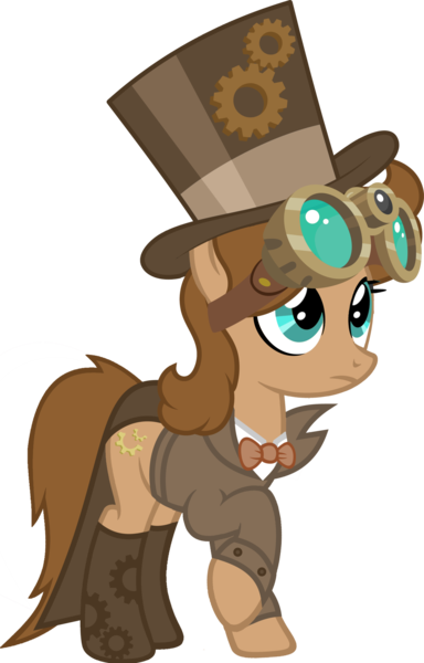 Size: 1280x1999 | Tagged: safe, artist:fletcherthehuntress, banned from derpibooru, deleted from derpibooru, derpibooru import, oc, oc:briar gearwell, earth pony, pony, clothes, female, goggles, hat, mare, simple background, solo, steampunk, suit, top hat, transparent background