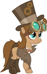 Size: 1280x1999 | Tagged: safe, artist:fletcherthehuntress, banned from derpibooru, deleted from derpibooru, derpibooru import, oc, oc:briar gearwell, earth pony, pony, clothes, female, goggles, hat, mare, simple background, solo, steampunk, suit, top hat, transparent background