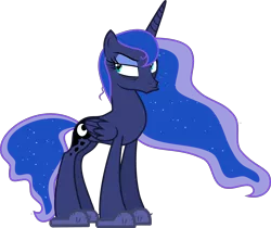 Size: 4000x3360 | Tagged: safe, artist:theartsyemporium, banned from derpibooru, deleted from derpibooru, derpibooru import, edit, editor:slayerbvc, vector edit, princess luna, alicorn, a royal problem, bags under eyes, bed mane, clothes, duckface, female, grumpy, looking back, mare, missing accessory, morning ponies, simple background, sleepy, slippers, solo, transparent background, unamused, vector