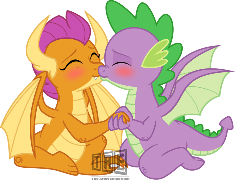 Size: 3284x2524 | Tagged: safe, artist:theartsyemporium, banned from derpibooru, deleted from derpibooru, derpibooru import, smolder, spike, dragon, molt down, spoiler:s08, blushing, commission, digital art, dragoness, duo, eyes closed, female, high res, inkscape, kissing, male, shipping, signature, simple background, spolder, straight, transparent background, vector, winged spike, wings