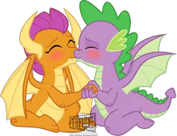 Size: 3284x2524 | Tagged: safe, artist:theartsyemporium, banned from derpibooru, deleted from derpibooru, derpibooru import, smolder, spike, dragon, molt down, spoiler:s08, blushing, commission, digital art, dragoness, duo, eyes closed, female, high res, inkscape, kissing, male, shipping, signature, simple background, spolder, straight, transparent background, vector, winged spike, wings