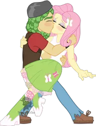 Size: 3000x3909 | Tagged: safe, artist:theartsyemporium, banned from derpibooru, deleted from derpibooru, derpibooru import, fluttershy, sandalwood, equestria girls, blushing, boots, clothes, female, kissing, male, sandalshy, shipping, shoes, simple background, skirt, socks, straight, tanktop, transparent background, vector