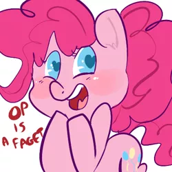 Size: 450x450 | Tagged: safe, artist:mt, banned from derpibooru, deleted from derpibooru, derpibooru import, pinkie pie, caption, faget, image macro, text, vulgar