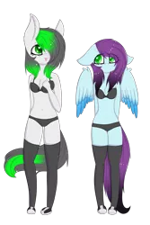 Size: 2139x3204 | Tagged: suggestive, alternate version, artist:mimihappy99, banned from derpibooru, deleted from derpibooru, derpibooru import, oc, oc:mimi happy, oc:wubsy, unofficial characters only, anthro, earth pony, pegasus, plantigrade anthro, black socks, bra, breasts, clothes, cute, duo, female, heart eyes, image, images in description, lesbian, oc x oc, outfit, panties, png, shipping, simple background, socks, transparent background, underwear, wingding eyes