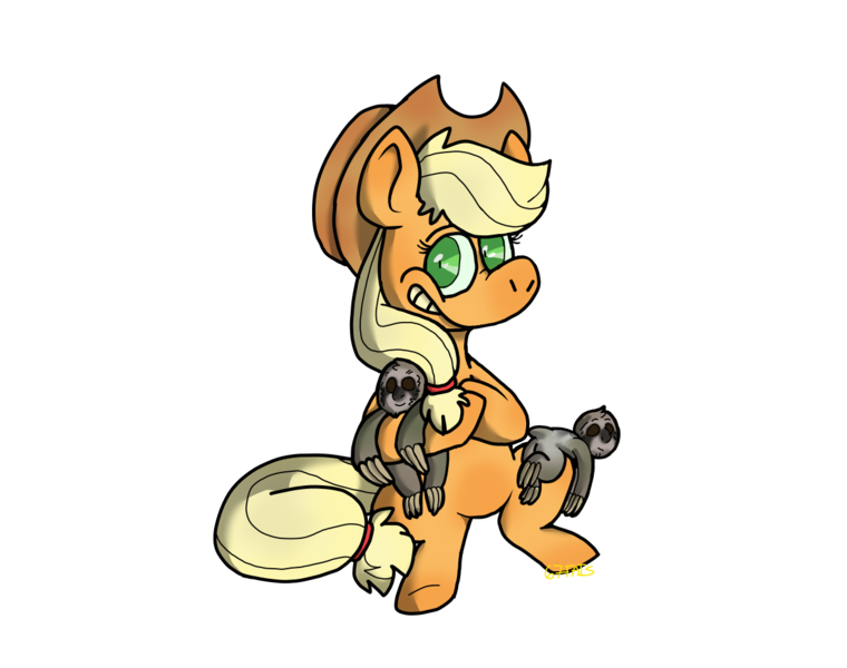 Size: 1251x988 | Tagged: safe, artist:67fats, banned from derpibooru, deleted from derpibooru, derpibooru import, applejack, sloth, simple background, transparent background