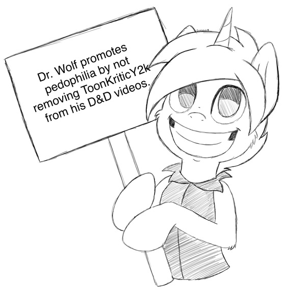 Size: 1896x2048 | Tagged: questionable, artist:theartistsora, banned from derpibooru, deleted from derpibooru, derpibooru import, editor:henbasket, drama, drama bait, dr. wolf, dungeons and dragons, exploitable meme, jpeg, meme, pedophilia, pen and paper rpg, rpg, sign, toongate