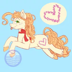 Size: 3000x3000 | Tagged: safe, artist:punkpride, banned from derpibooru, deleted from derpibooru, derpibooru import, oc, oc:rosette apple, unofficial characters only, earth pony, blue background, female, freckles, magical gay spawn, mare, offspring, parent:big macintosh, parent:caramel, parents:caramac, simple background, solo, tongue out, unshorn fetlocks