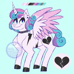 Size: 3400x3401 | Tagged: safe, artist:punkpride, banned from derpibooru, deleted from derpibooru, derpibooru import, princess flurry heart, blue background, choker, colored hooves, emo, eyeshadow, makeup, older, older flurry heart, princess emo heart, simple background, solo