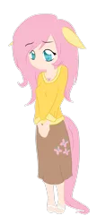 Size: 1024x2369 | Tagged: safe, banned from derpibooru, deleted from derpibooru, derpibooru import, fluttershy, human, eared humanization, humanized, simple background, solo, tailed humanization