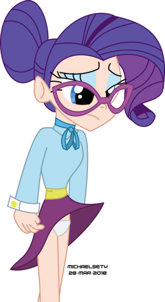 Size: 3500x6394 | Tagged: suggestive, artist:michaelsety, banned from derpibooru, deleted from derpibooru, derpibooru import, rarity, human, school daze, clothes, glasses, hair bun, humanized, panties, schoolmarm rarity, simple background, skirt, skirt lift, solo, teacher, transparent background, underwear, white underwear