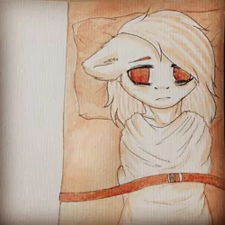 Size: 1080x1080 | Tagged: grimdark, artist:einzie, banned from derpibooru, deleted from derpibooru, derpibooru import, oc, unofficial characters only, asylum, bed, blood, blood art, insanity, solo, traditional art