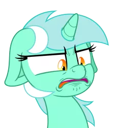 Size: 2655x3008 | Tagged: safe, artist:zutheskunk, banned from derpibooru, deleted from derpibooru, derpibooru import, lyra heartstrings, unicorn, bust, disgusted, female, floppy ears, frown, mare, open mouth, reaction image, simple background, solo, transparent background, vector