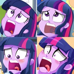 Size: 1024x1024 | Tagged: suggestive, artist:bbmbbf, banned from derpibooru, deleted from derpibooru, derpibooru import, edit, screencap, twilight sparkle, equestria untamed, equestria girls, equestria girls (movie), comparison, cropcon, cropped, exploitable meme, implied nudity, implied sex, meme, palcomix, screaming, twiscream