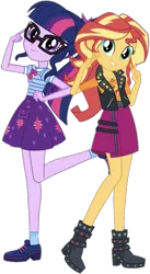 Size: 603x1102 | Tagged: safe, banned from derpibooru, deleted from derpibooru, derpibooru import, editor:superbobiann, sci-twi, sunset shimmer, twilight sparkle, equestria girls, equestria girls series, boots, bowtie, clothes, cute, female, geode of empathy, geode of telekinesis, glasses, high heel boots, looking at you, magical geodes, ponytail, raised leg, shoes, simple background, skirt, socks, transparent background, twiabetes