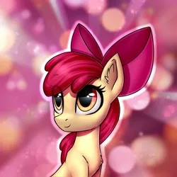 Size: 3000x3000 | Tagged: safe, artist:conniethecasanova, artist:setharu, banned from derpibooru, deleted from derpibooru, derpibooru import, edit, apple bloom, earth pony, pony, bow, chest fluff, ear fluff, female, filly, hair bow, high res, pink background, simple background, smiling, solo