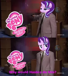 Size: 1456x1625 | Tagged: safe, banned from derpibooru, deleted from derpibooru, derpibooru import, starlight glimmer, eric andre, gun, hannibal buress, meme, the eric andre show, weapon, who killed hannibal