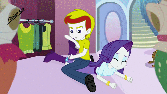Size: 640x360 | Tagged: suggestive, artist:cesar3o0, banned from derpibooru, deleted from derpibooru, derpibooru import, rarity, oc, oc:lucky charm, equestria girls, angry, animated, barefoot, boutique, canon x oc, carousel boutique, clothes, duo, facial hair, feet, female, fetish, foot fetish, foot worship, goatee, laughing, licking, licking foot, male, open mouth, removing shoes, shipping, shoes, sitting on person, socks, straight, tickle fetish, tickle torture, tickling, toes, tongue out