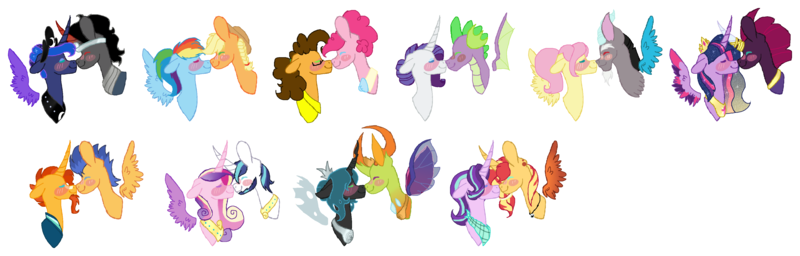 Size: 3909x1253 | Tagged: safe, artist:thehappiestgolucky, banned from derpibooru, deleted from derpibooru, derpibooru import, applejack, cheese sandwich, discord, flash sentry, fluttershy, king sombra, pinkie pie, princess cadance, princess luna, queen chrysalis, rainbow dash, rarity, shining armor, spike, starlight glimmer, sunburst, sunset shimmer, tempest shadow, thorax, twilight sparkle, twilight sparkle (alicorn), alicorn, changedling, changeling, appledash, blushing, bugcest, cheesepie, chrysarax, discoshy, female, flashburst, gay, incest, king thorax, lesbian, lumbra, male, older, older spike, shimmerglimmer, shiningcadance, shipping, simple background, sparity, straight, tempestlight, transparent background