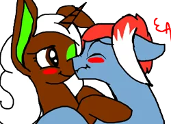 Size: 1024x742 | Tagged: safe, artist:lyoka, banned from derpibooru, deleted from derpibooru, derpibooru import, oc, oc:faerie belle, oc:frosty pone, blushing, blush sticker, brother and sister, cute, female, male, siblings, simple background, transparent background