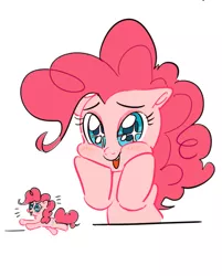 Size: 519x645 | Tagged: safe, artist:meronabar, banned from derpibooru, deleted from derpibooru, derpibooru import, pinkie pie, earth pony, pony, blushing, cute, diapinkes, duality, happy, micro, self ponidox, smiling, starry eyes, wingding eyes