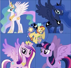 Size: 1195x1148 | Tagged: safe, artist:illumnious, artist:superbobiann, banned from derpibooru, deleted from derpibooru, derpibooru import, editor:superbobiann, princess cadance, princess celestia, princess luna, spike, sunset shimmer, twilight sparkle, alicorn, alicornified, race swap, shimmercorn, twilight sparkle (alicorn), xk-class end-of-the-world scenario