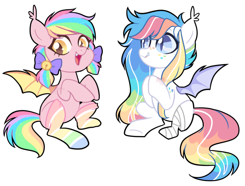 Size: 3050x2320 | Tagged: safe, artist:fluttershysocks, banned from derpibooru, deleted from derpibooru, derpibooru import, oc, oc:llorona culpable, oc:paper stars, unofficial characters only, bat pony, amputee, bandage, bat pony oc, bat wings, bell, bow, clothes, cute, cute little fangs, ear fluff, fangs, hair bow, missing limb, multicolored hair, rainbow hair, rainbow socks, simple background, smiling, socks, striped socks, stump, transparent background, weapons-grade cute, wings