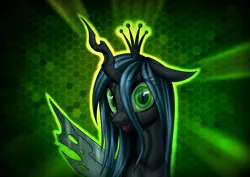 Size: 3508x2480 | Tagged: safe, artist:conniethecasanova, artist:setharu, banned from derpibooru, deleted from derpibooru, derpibooru import, edit, queen chrysalis, changeling, changeling queen, abstract background, female, looking at you, open mouth, smiling, solo